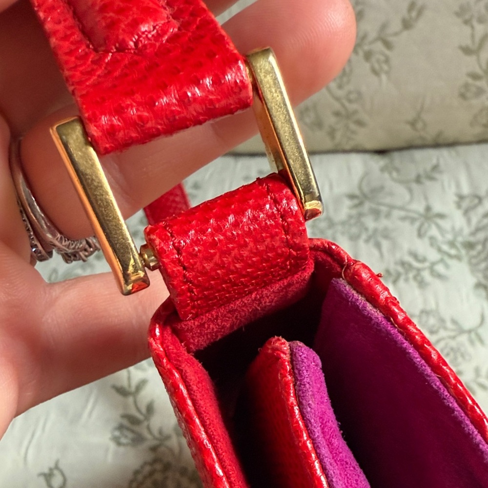 Andrea Pfister Vintage Red Leather and Purple Suede Purse - Picture 12 of 17